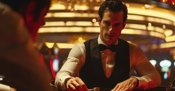 Live casino studio showing multi-camera feed of roulette wheel, blackjack table, and live dealer in professional setting.